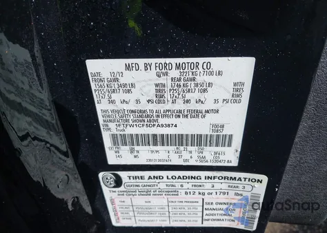 2013 Ford F-150 Xlt from USA, damaged, VIN 1FTFW1CF5DFA93874